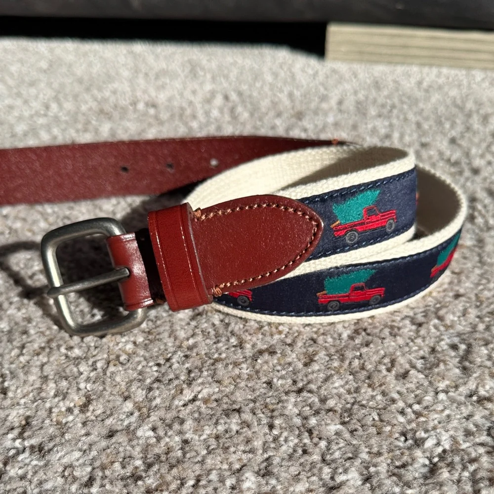 Crewcuts Kids Belt Cream with Red & Green Truck Design